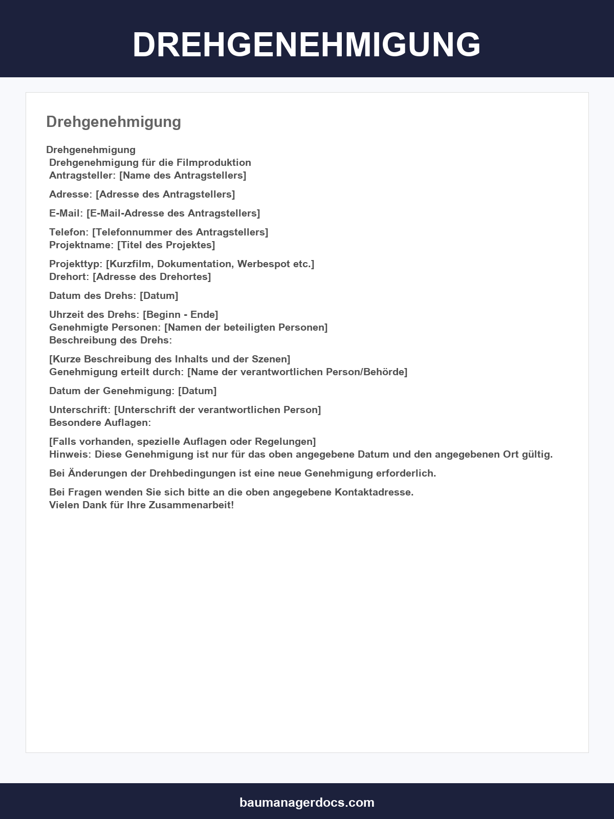 Drehgenehmigung Vorlage
