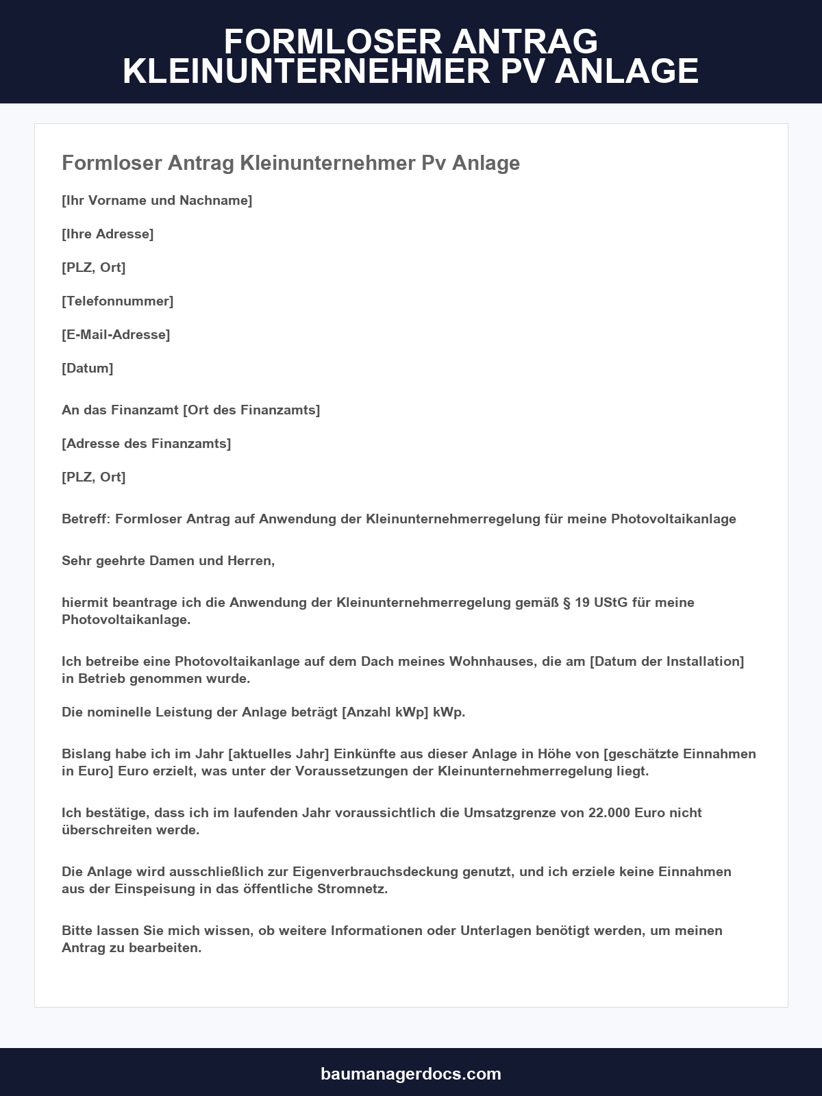 Formloser Antrag Kleinunternehmer Pv-Anlage