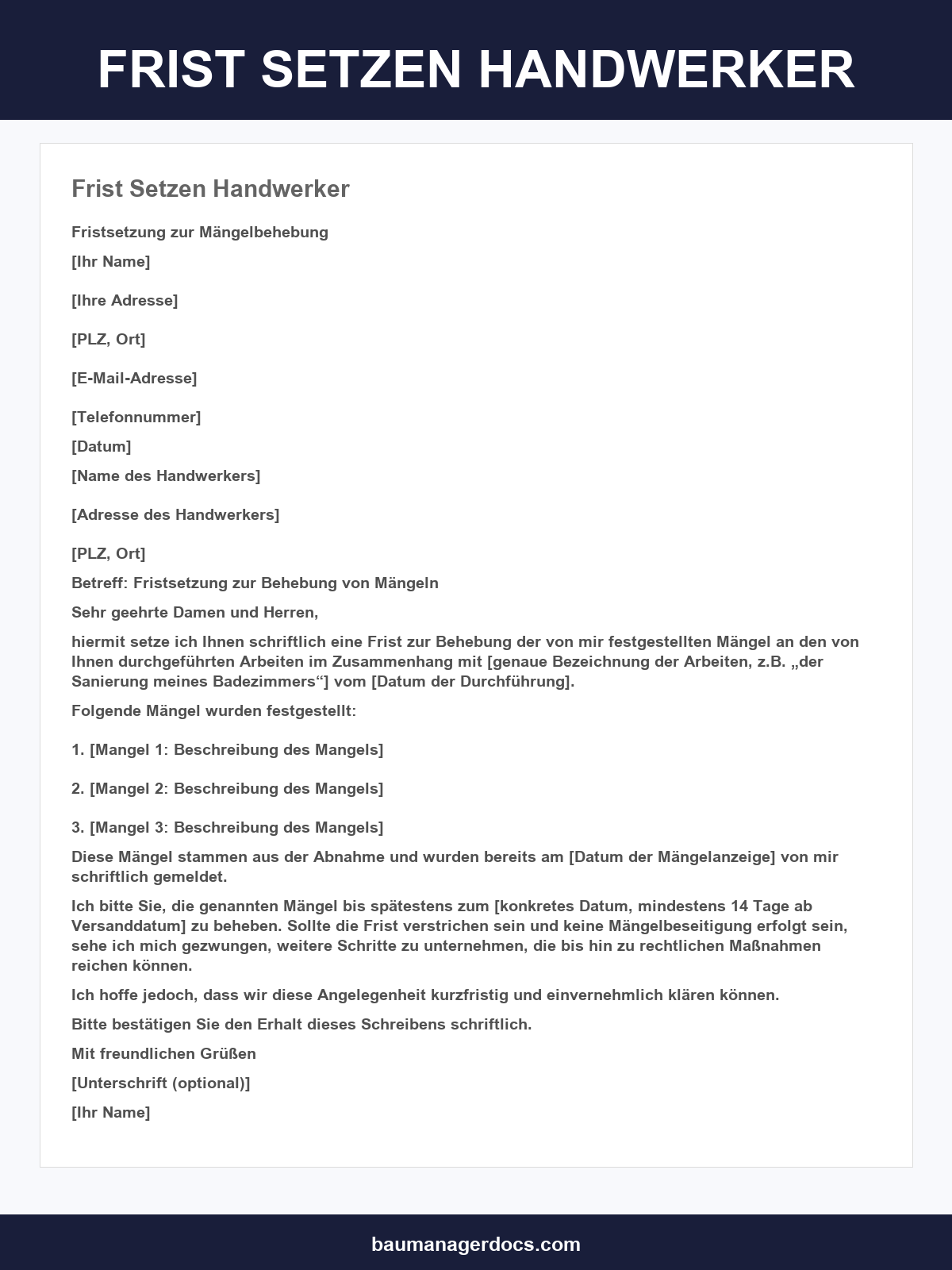 Frist Setzen Formulierung Handwerker