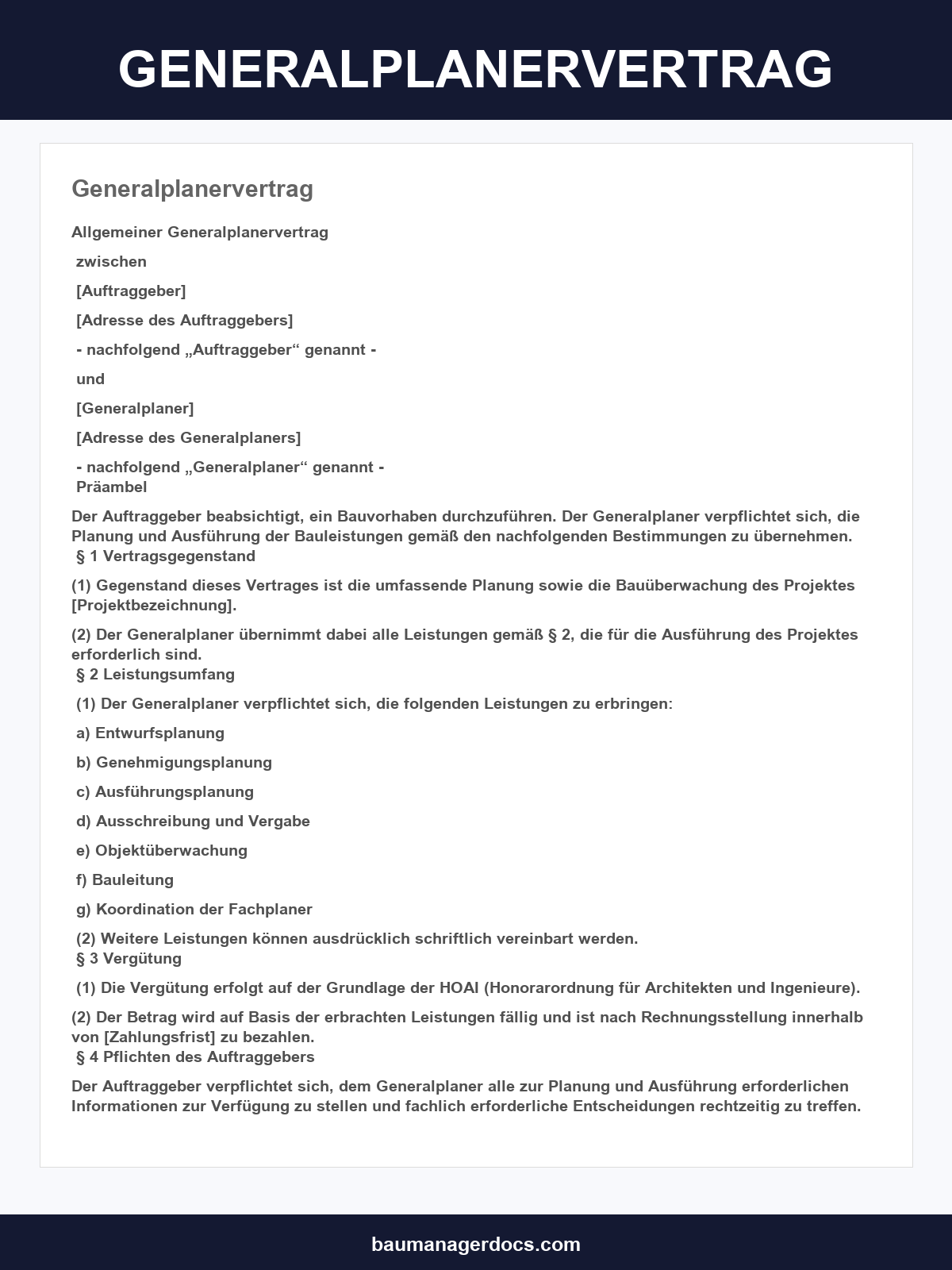 Generalplanervertrag Muster
