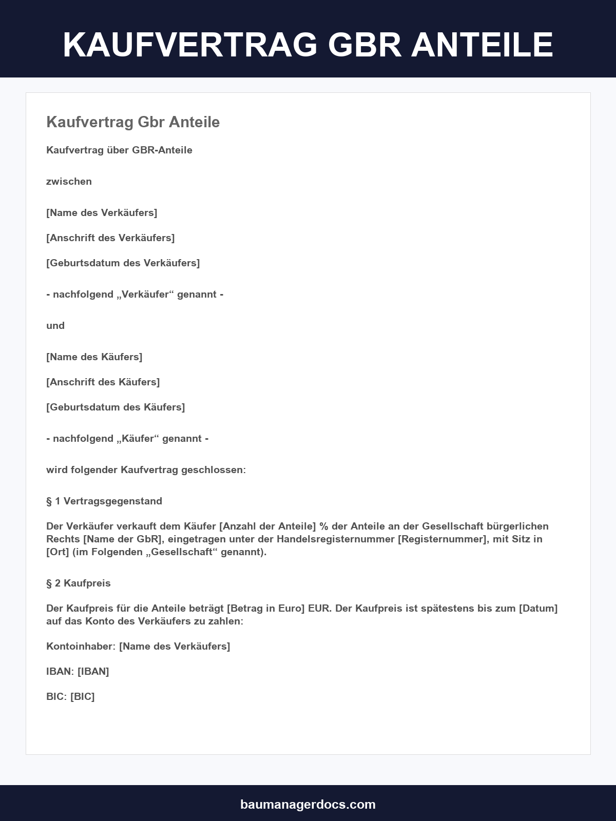 Kaufvertrag Gbr Anteile Muster