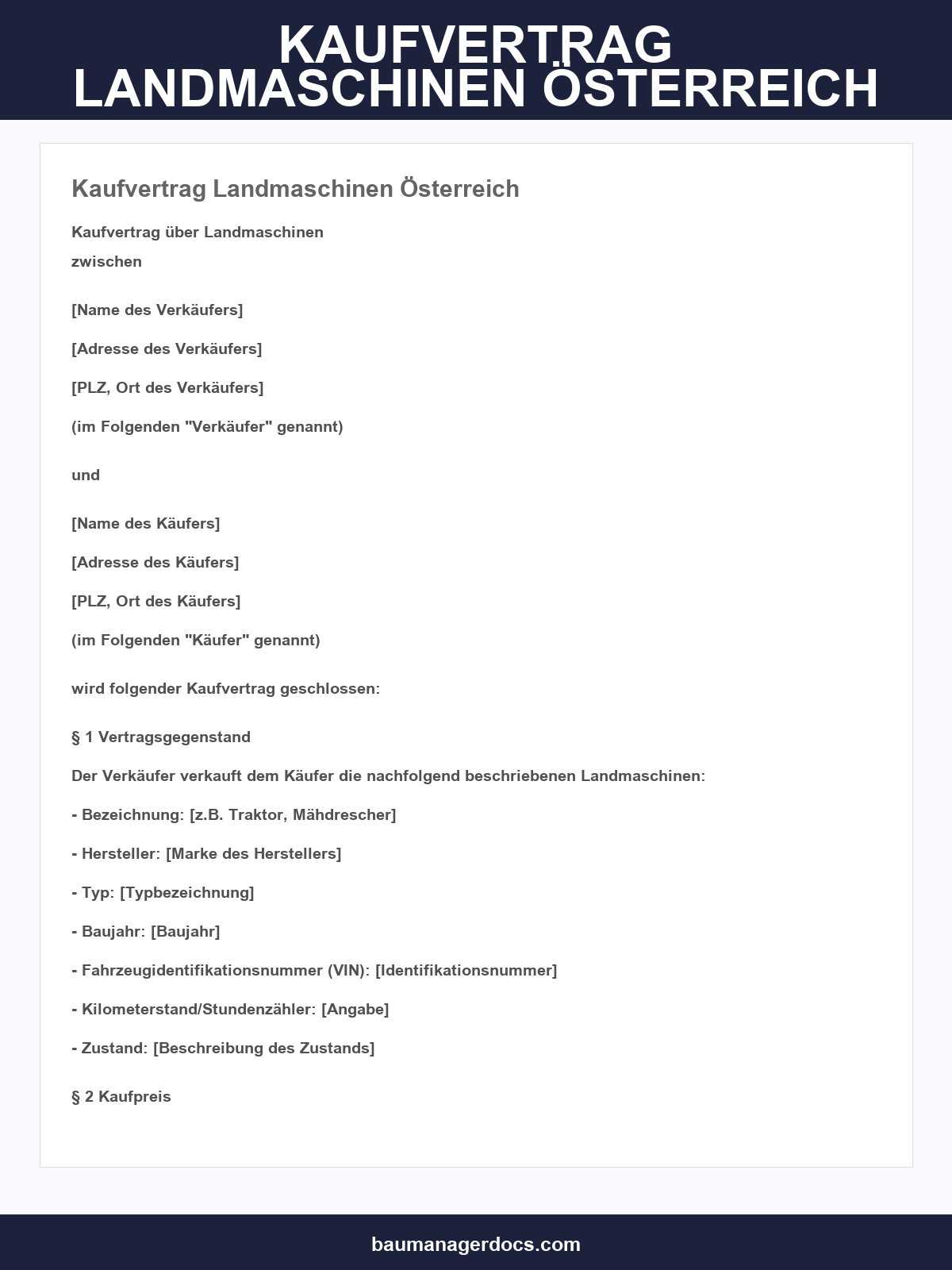 Kaufvertrag Landmaschinen Österreich