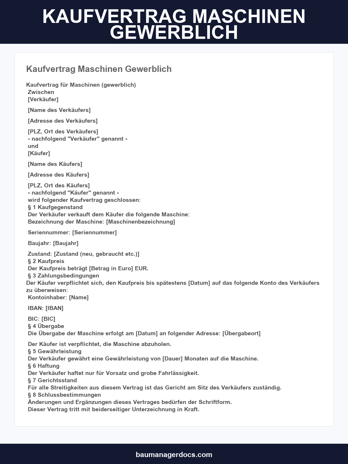 Kaufvertrag Maschinen Gewerblich Muster