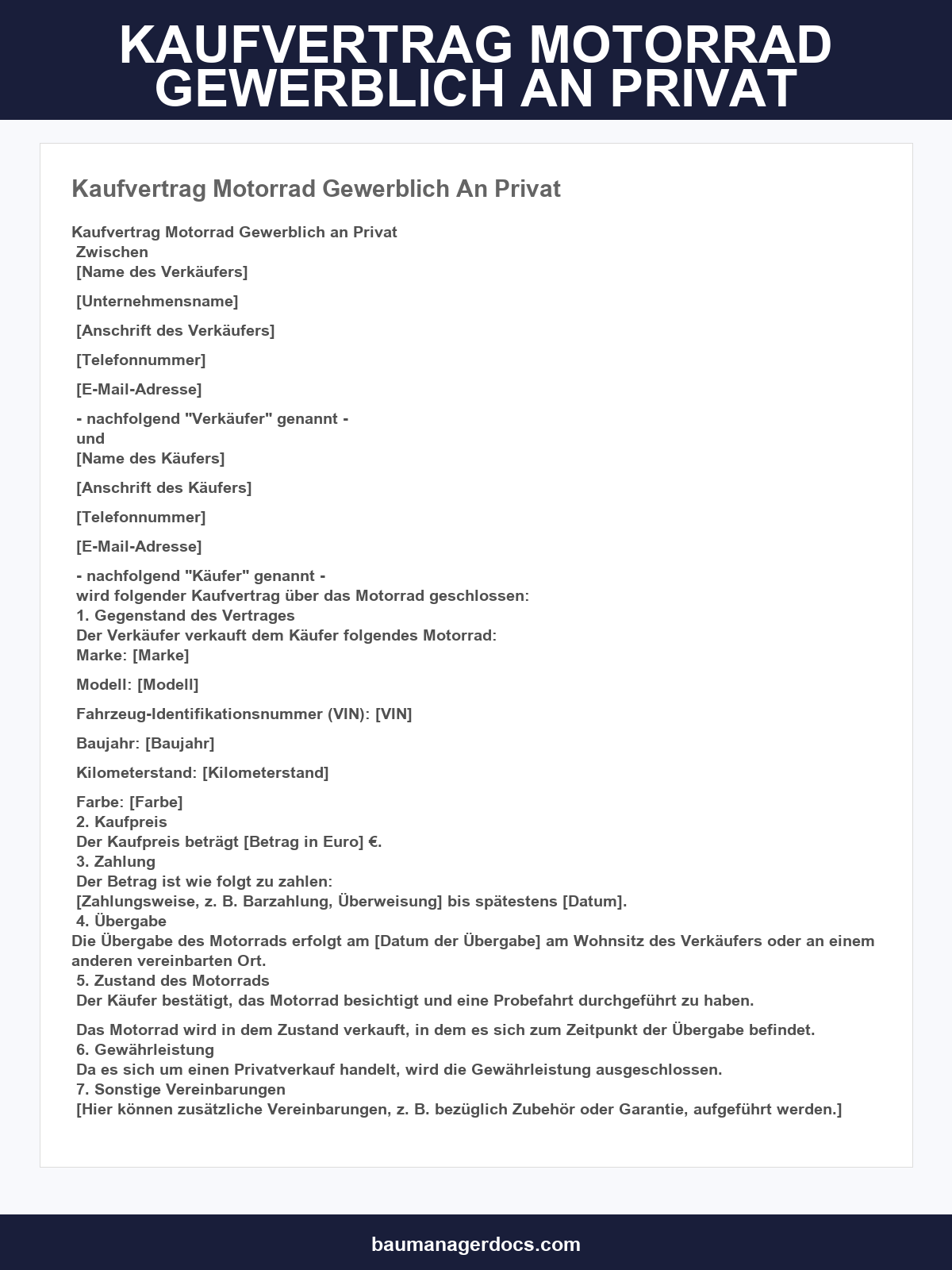 Kaufvertrag Motorrad Gewerblich An Privat