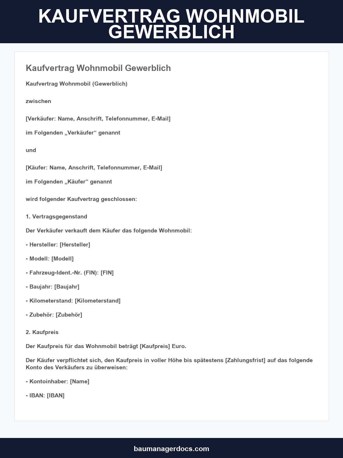 Kaufvertrag Wohnmobil Gewerblich