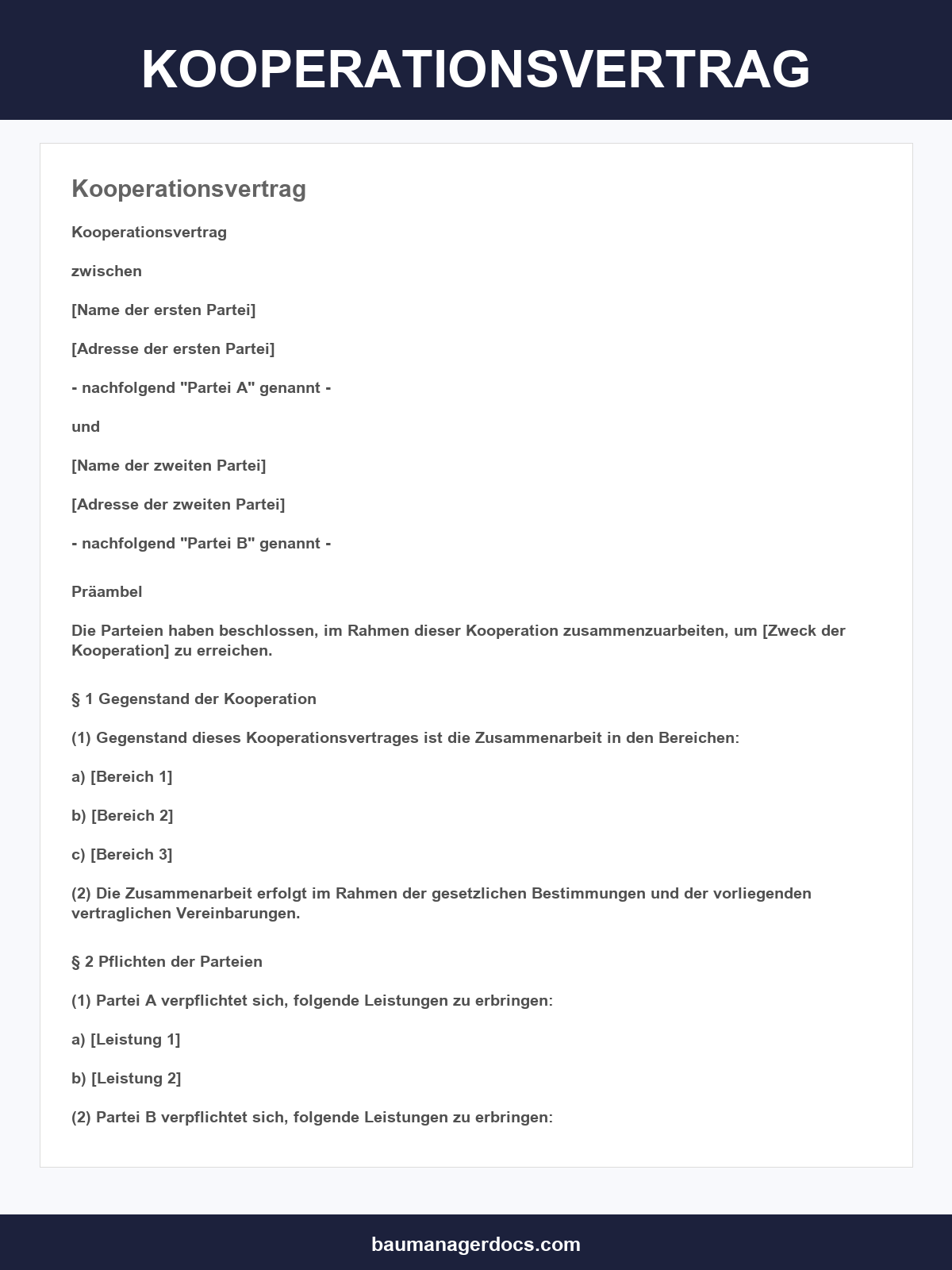 Kooperationsvertrag Vorlage