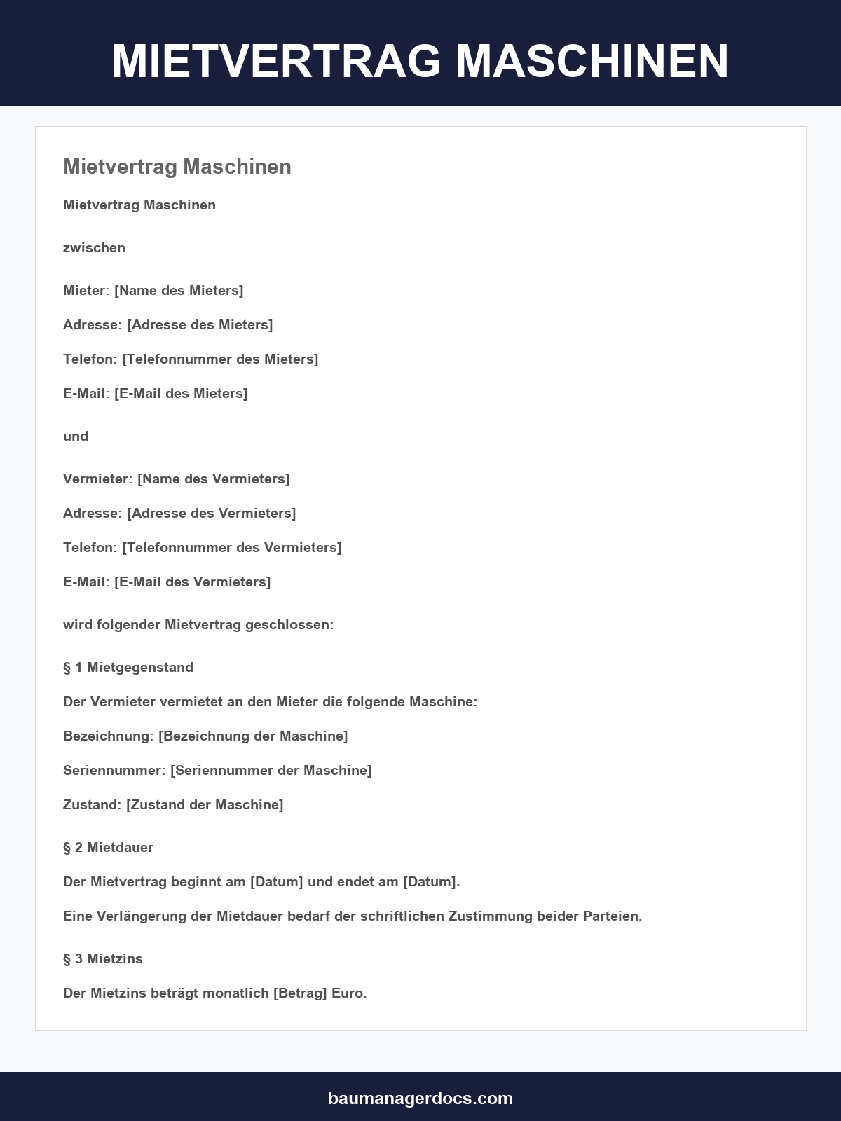 Mietvertrag Maschinen Muster