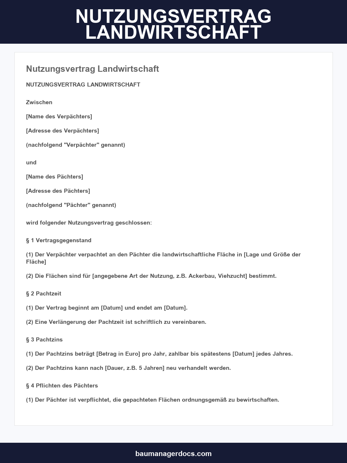 Nutzungsvertrag Landwirtschaft Muster
