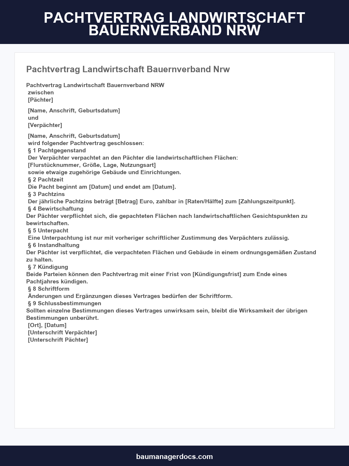 Pachtvertrag Landwirtschaft Bauernverband Nrw