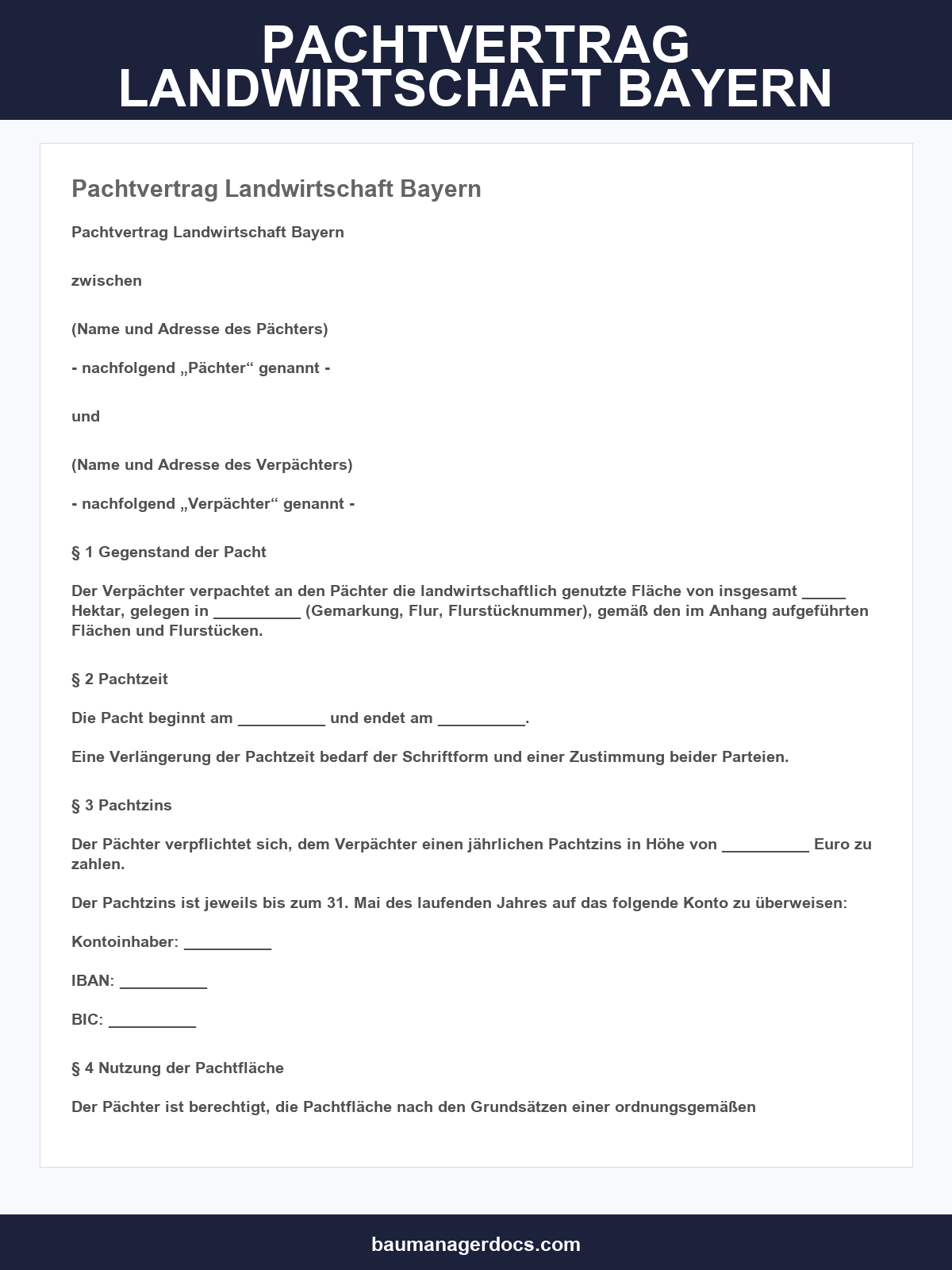 Pachtvertrag Landwirtschaft Bayern