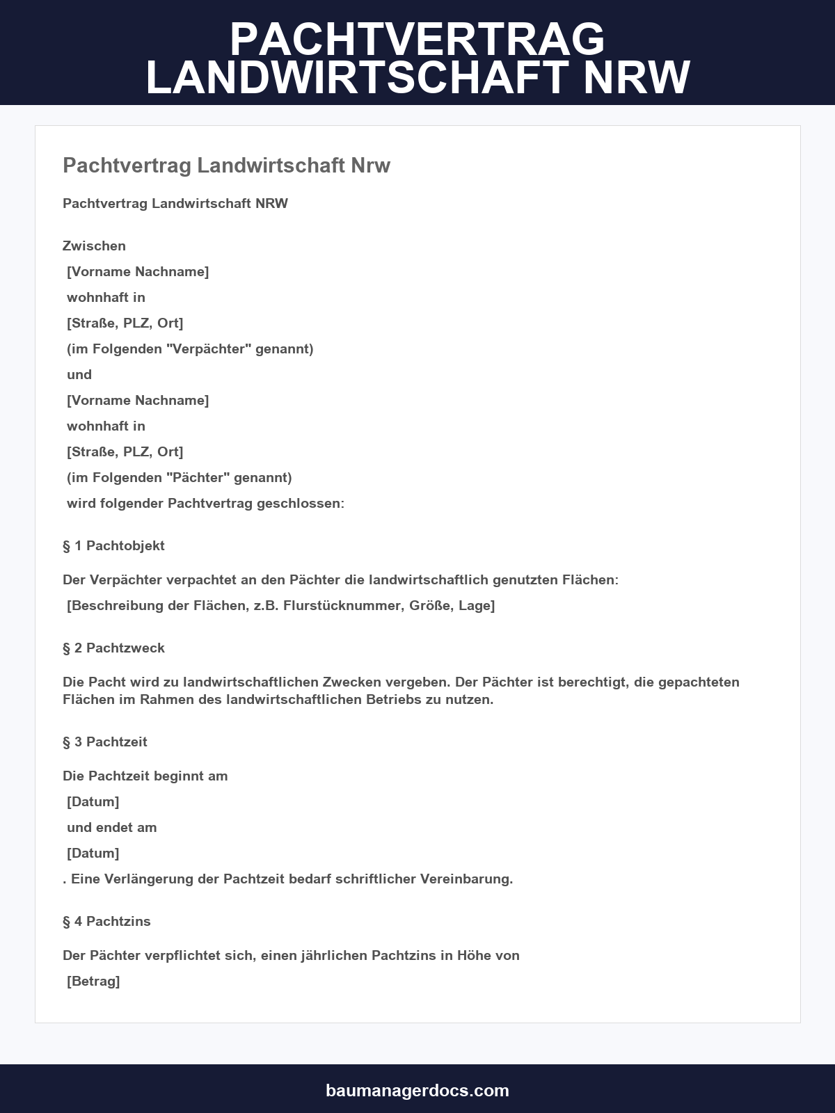Pachtvertrag Landwirtschaft Nrw