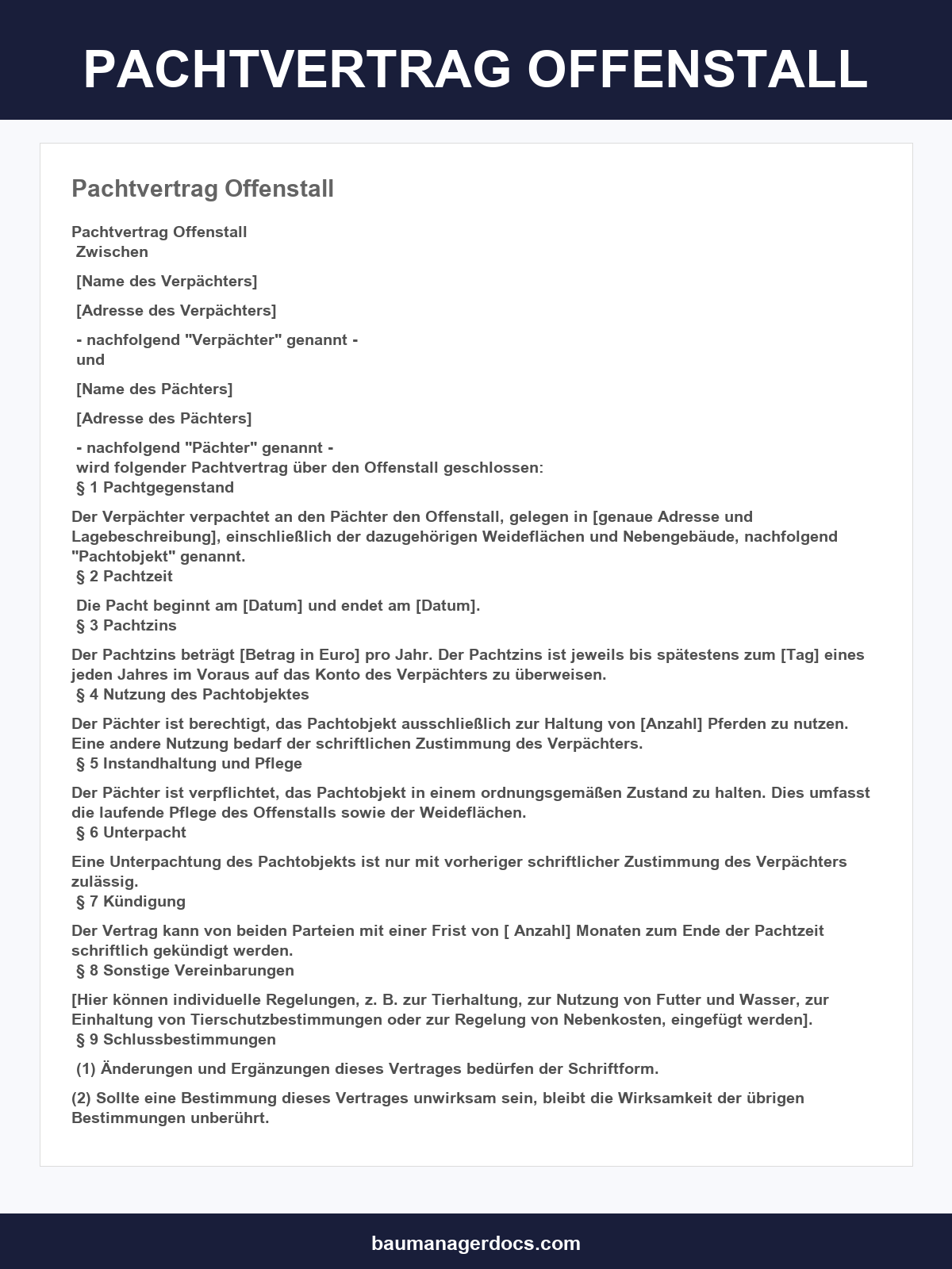 Pachtvertrag Offenstall Muster