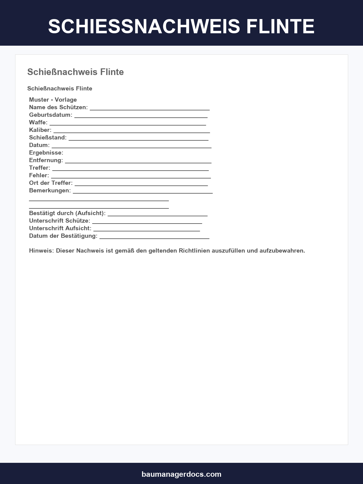 Schießnachweis Flinte Vordruck