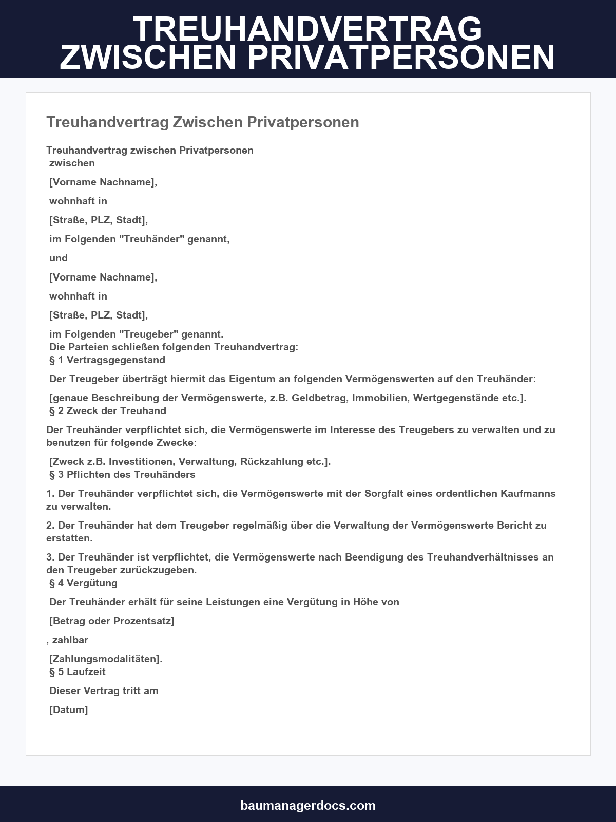 Treuhandvertrag Zwischen Privatpersonen