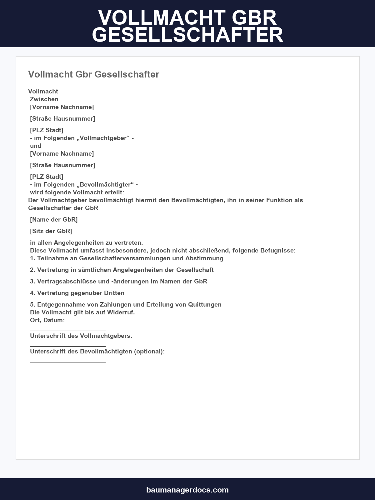Vollmacht Gbr Gesellschafter Muster